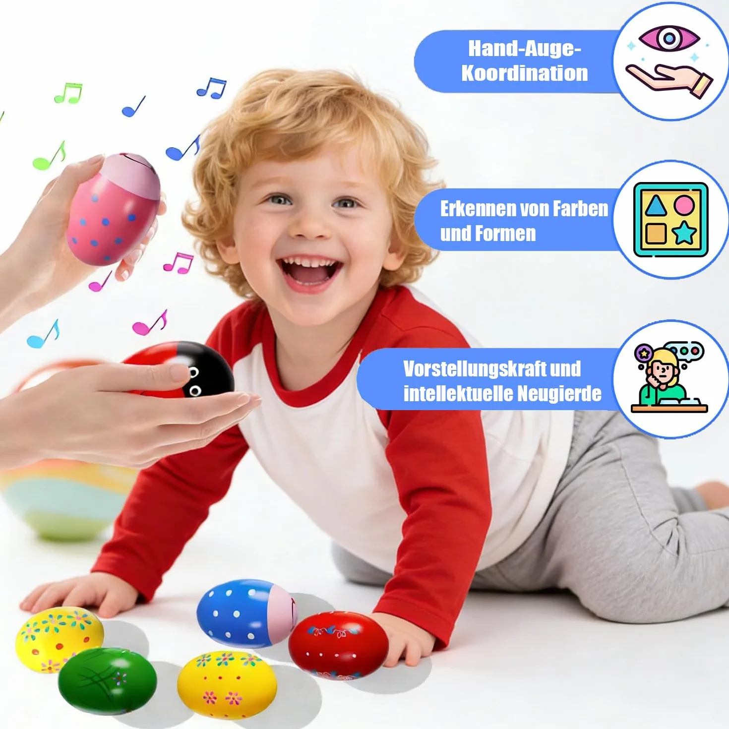 set di 12 pezzi di maracas per uova in legno, maracas per uova di Pasqua, maracas musicali a percussione, sonagli per uova, sonagli per uova, uova musicali per neonati e bambini