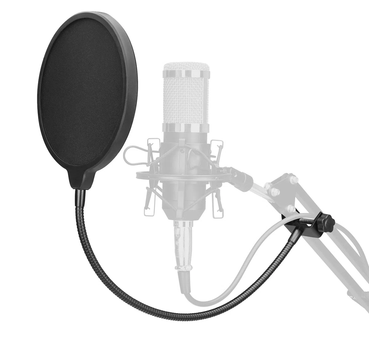 McGrey PK-20 Popkiller Paravento Pop (doppio rivestito in nylon, diametro: 15 cm, collo d'oca lungo 38 cm, agganciabile a tubi fino a 30 mm di diametro) Nero