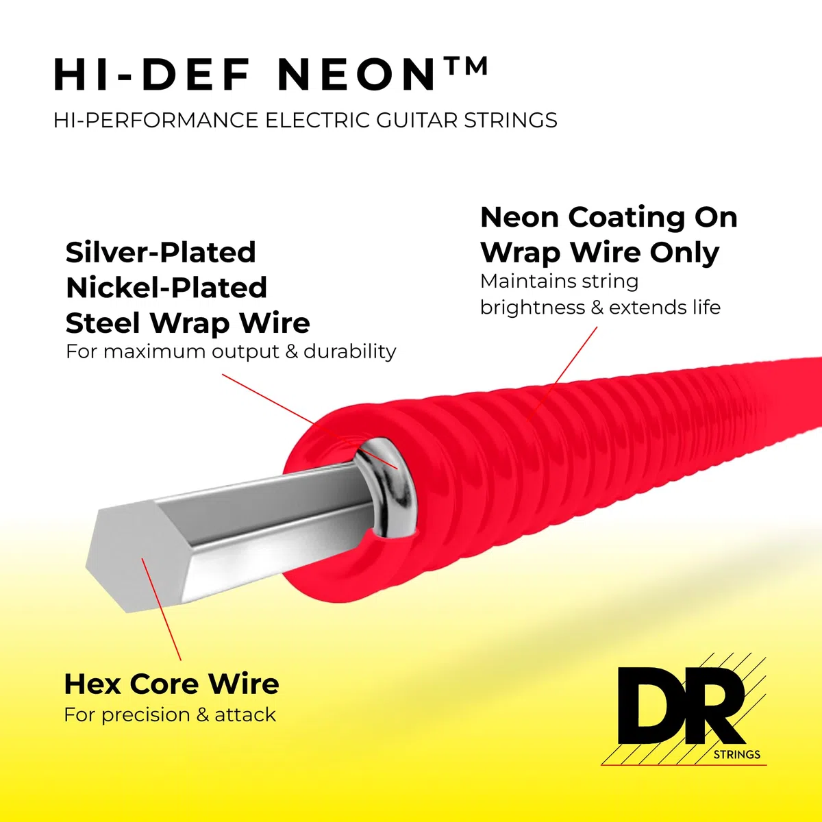 DR String NRE-10 Neon Red Set di corde per chitarra elettriche