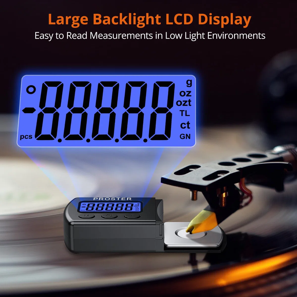 Proster Tester Scala Forza di Stilo per Giradischi Bilancia 0.01g LCD Retroilluminazione Blu per Braccio Giradischi Fono Cassetta Musicale Nero