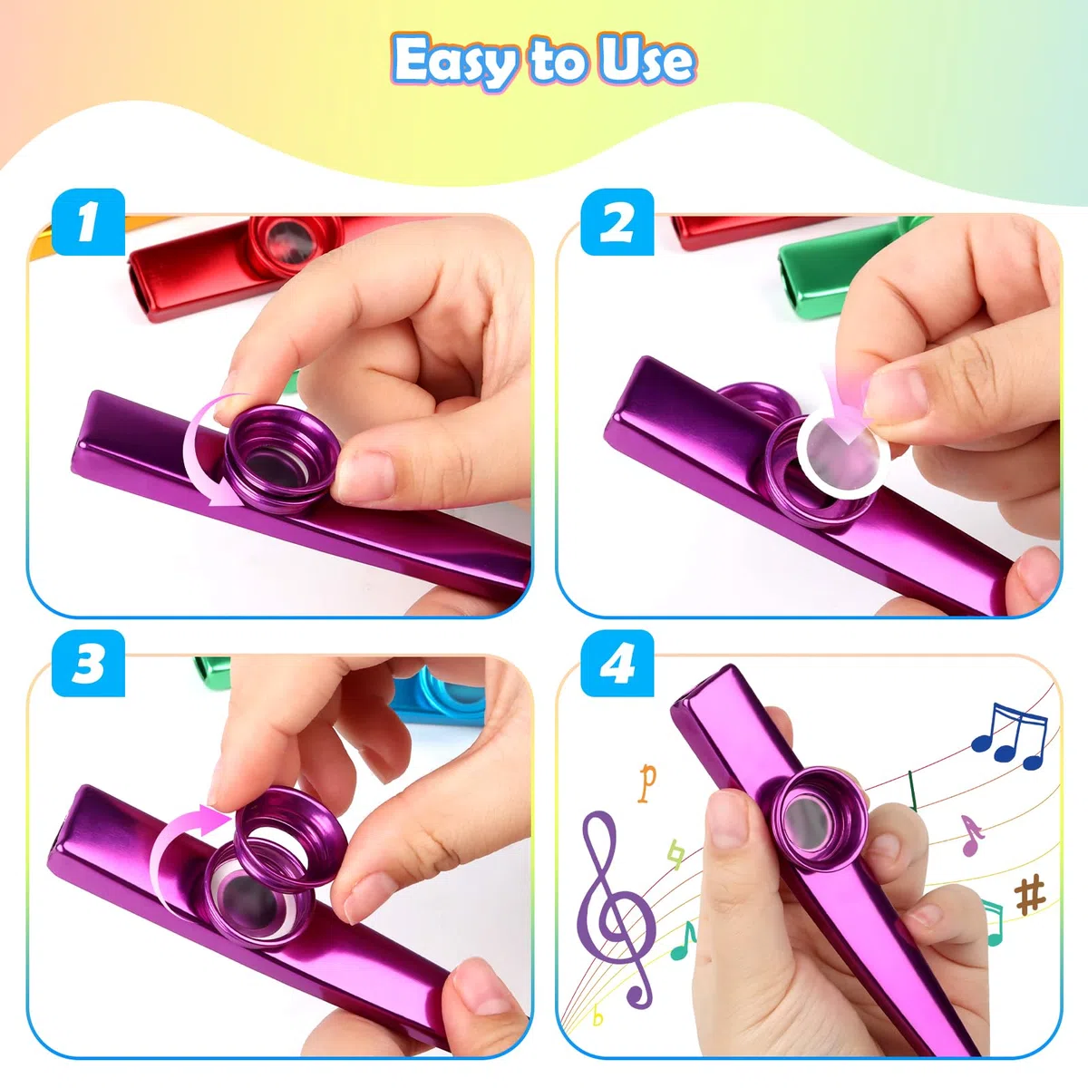 14 Pezzi Kazoo Strumento Musicale Kazoo in Metallo in Lega di Alluminio 7 Colori Strumenti Musicali con 24 Pezzi Diaframmi per Flauto Feste Regali Bambini Amanti Della Musica