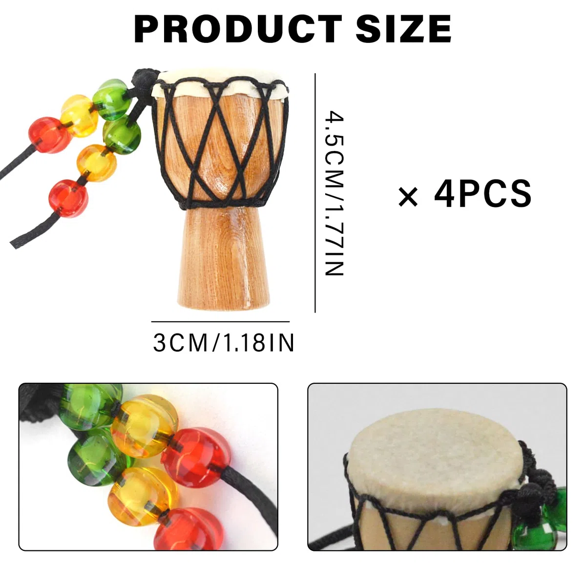 4 Pezzi Mini Tamburi Africani, Tamburo Africano Collana Legno, Djembe Appeso Tamburo Africano, Adatti per Artisti, Amanti della Musica o Amanti delle Percussioni (Dreifarbiges Holz)