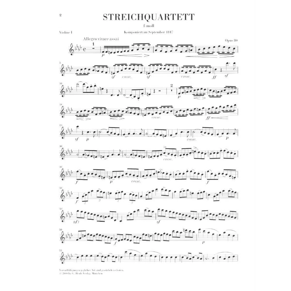 Felix Mendelssohn: String Quartet In F Minor Op. post. 80 (Parts). For Quartetto di archi