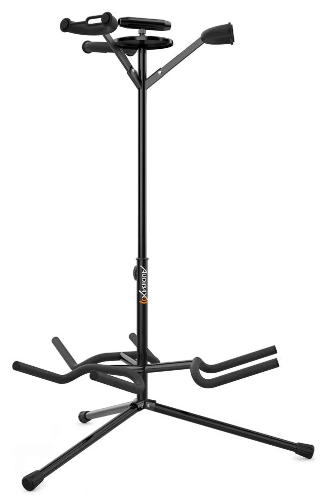 Audibax SG-032 - Supporto Universale per 3 Chitarre o Bassi - Supporto da Terra per Chitarra Elettrica, Acustica e basso Elettrico - Struttura Robusta e Stabile, Regolabile in Altezza e Pieghevole