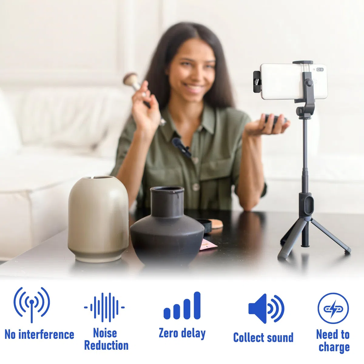 Microfono Wireless, Microfono Lavalier Wireless per iPhone Android iPad, Mini Microfono Lavalier per Registrazione Video, Streaming Live, Podcast, Vlog, YouTube/TikTok