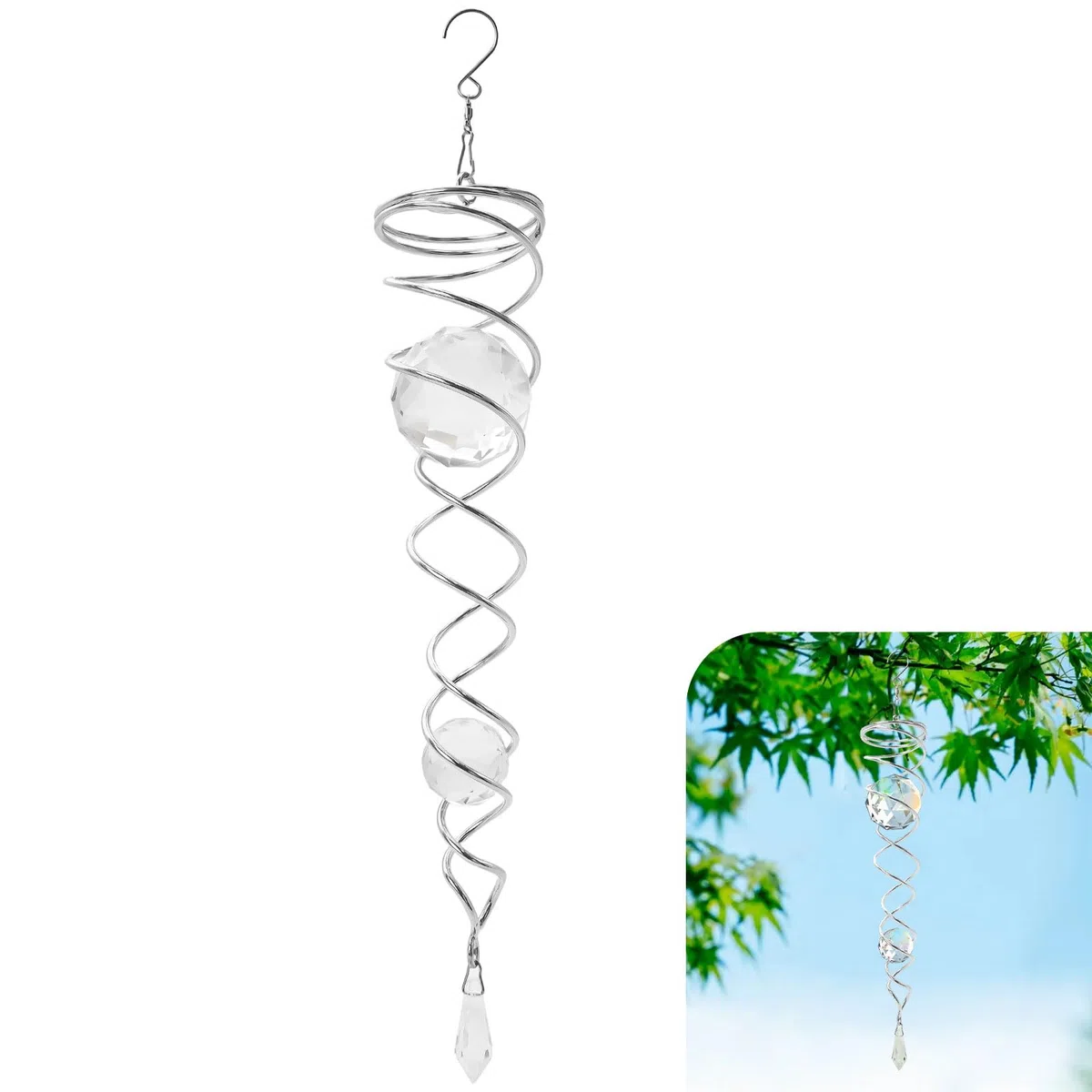 Crystal Twister, scacciapensieri in metallo a spirale a vento Suncatcher da giardino, per finestre, balcone, giardino, dimensioni: 5 x 40 cm