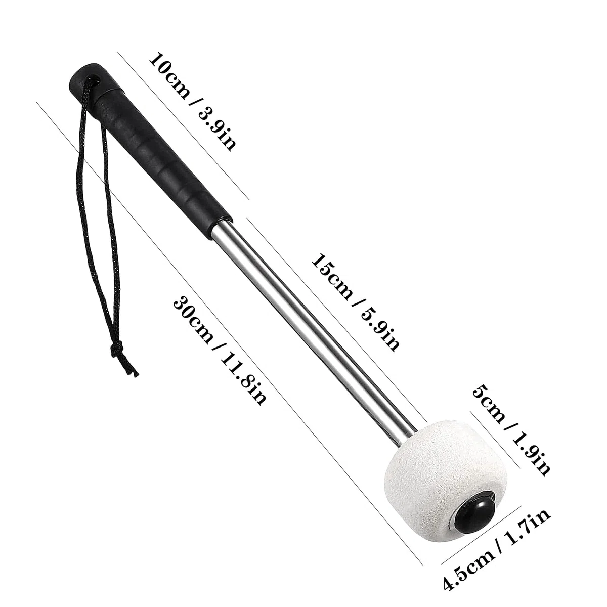2 Pezzi Drum Mallet in Feltro, Bacchette per Tamburo, Mazzuola per Grancassa, con Borsa Porta Bacchette e Corda Antiscivolo, Accessori per Strumenti a Percussione (Bianco)