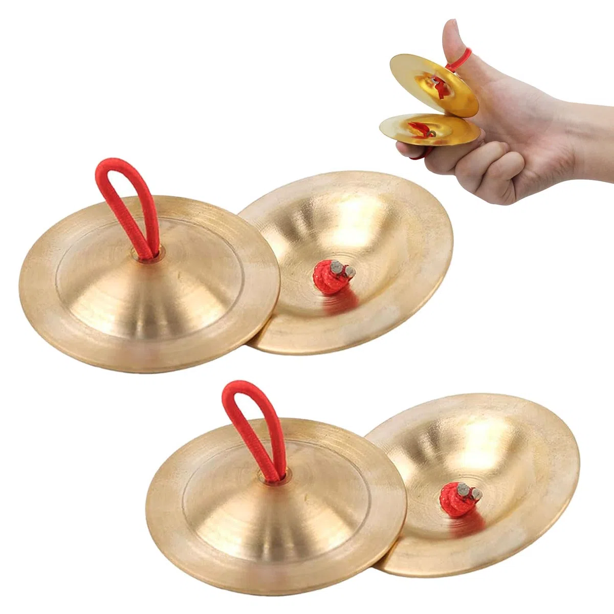 2 paia di bacini per dita, strumento per la bacinella delle dita, cannella, strumenti, strumenti per le dita, in ottone, per strumenti musicali, danza del ventre e ritmo per ballerini alle feste.