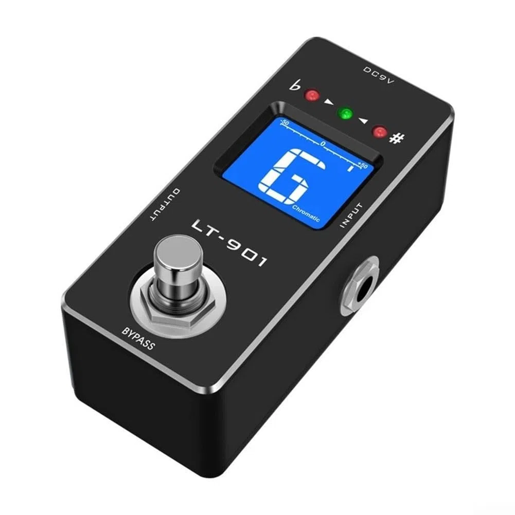 Rowin LT-901 - Pedale accordatore cromatico per chitarra con True Bypass, design compatto per pedaliera, display LCD alto sintonizzazione da A a C, corpo in metallo