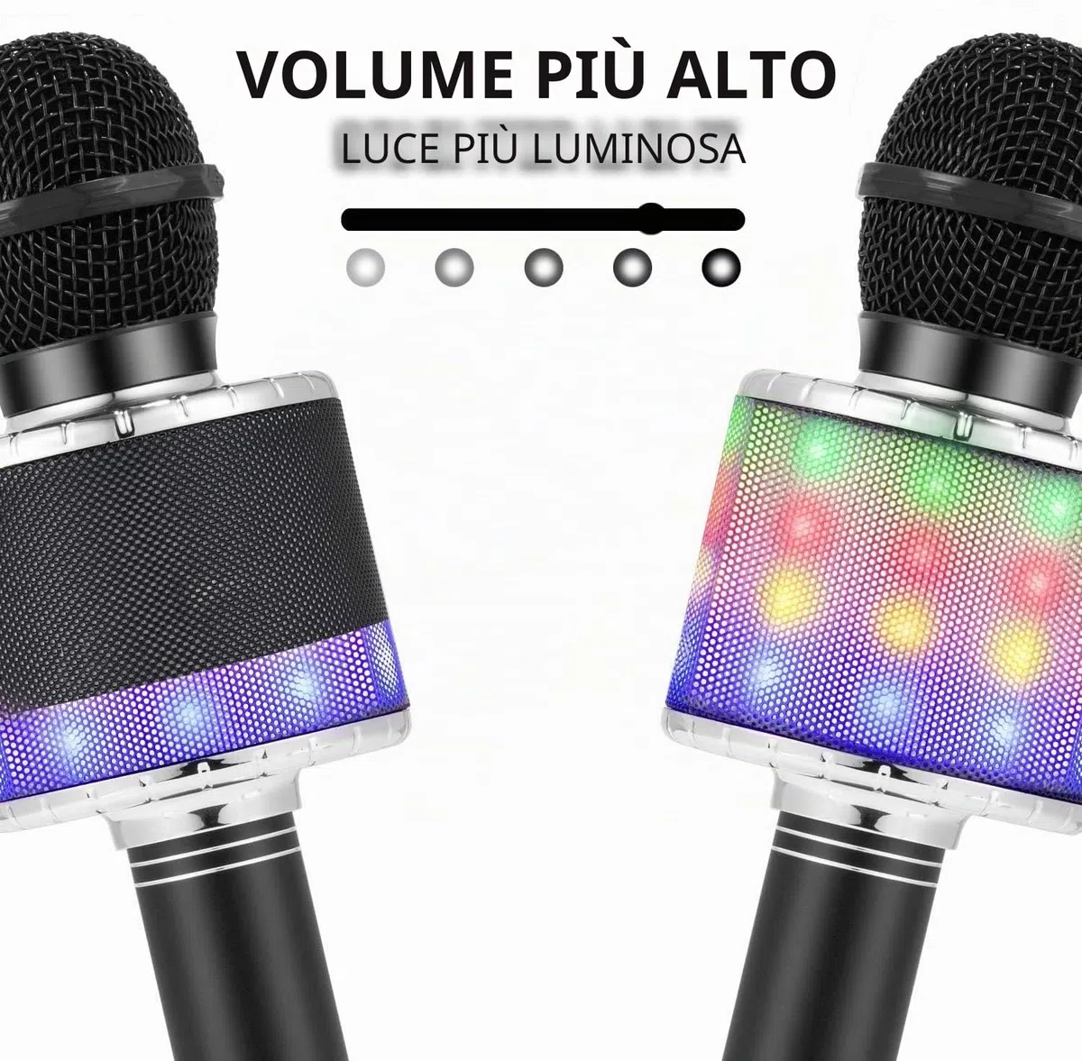 Fede Microfono Karaoke Bluetooth Wireless per Bambini, Karaoke Portatile con Luci LED Multicolore per Cantare, Funzione Eco, Compatibile con Android/iOS, PC o smartphone