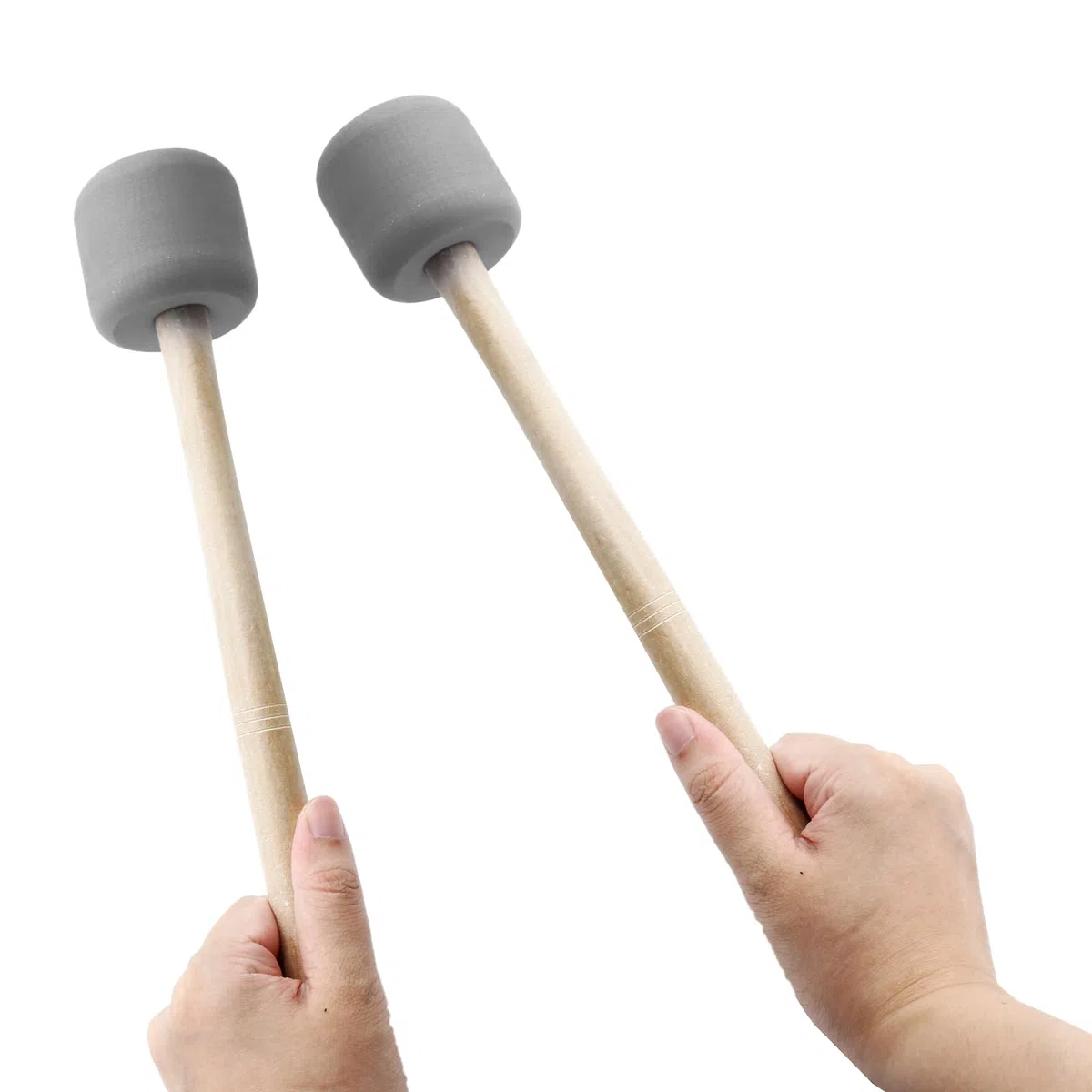 Luomorgo 2 mazzuole per grancassa, bacchette per tamburo da marcia con punta in schiuma con manico in legno, battenti per tamburo da 33 cm in morbido feltro per timpani (grigio)