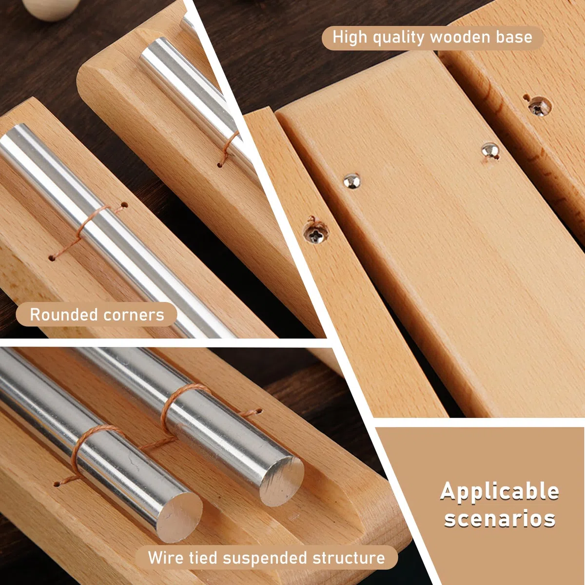 Energy Chime, 2 bacchette tibetane Chime, con bacchetta in legno, a lunga durata, toni chiari, per prayer relax, yoga, cura, classroom, 1 tono e 3 toni