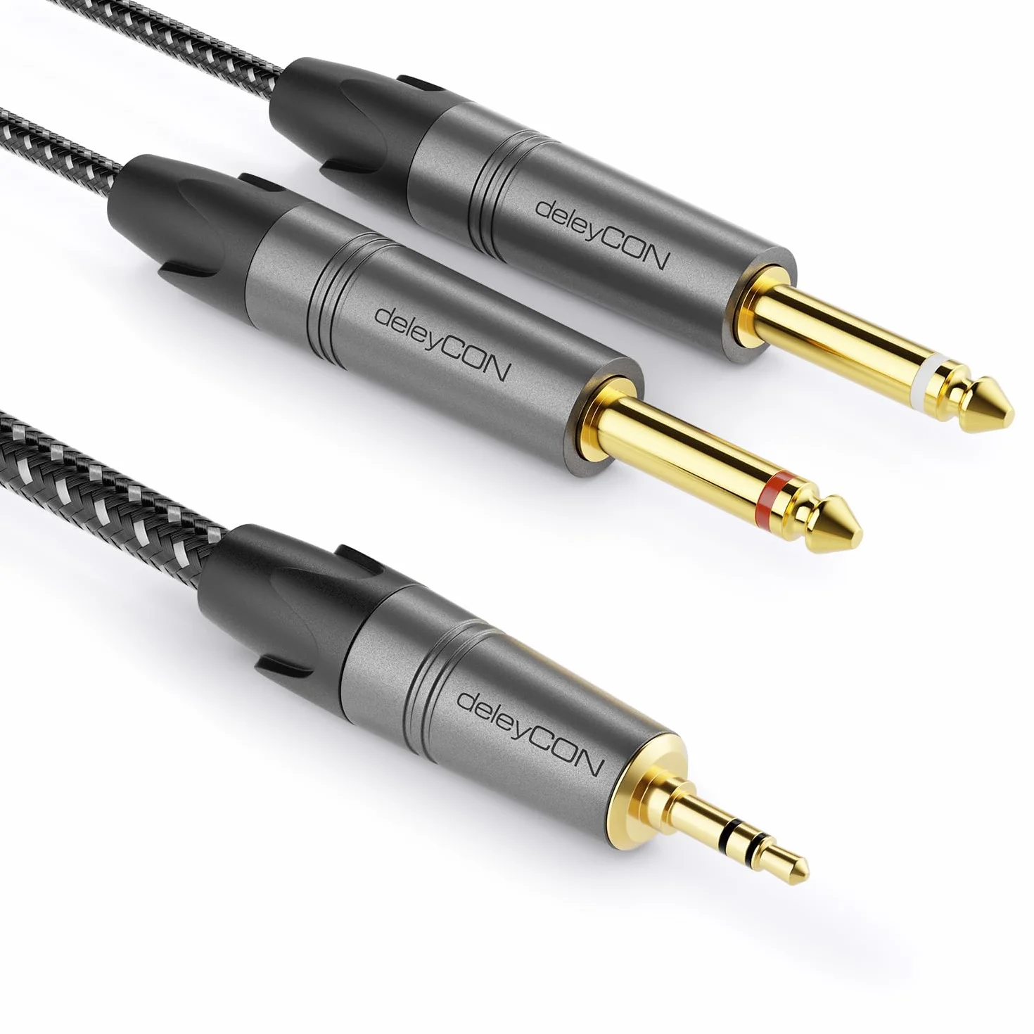 deleyCON 3,0m 3,5mm Jack Stereo a 2x 6,3mm Jack Mono - Y Audio Splitter Interfaccia Digitale Strumento per Mixer, Registratore Audio, Chitarra, Amplificatore, Microfono