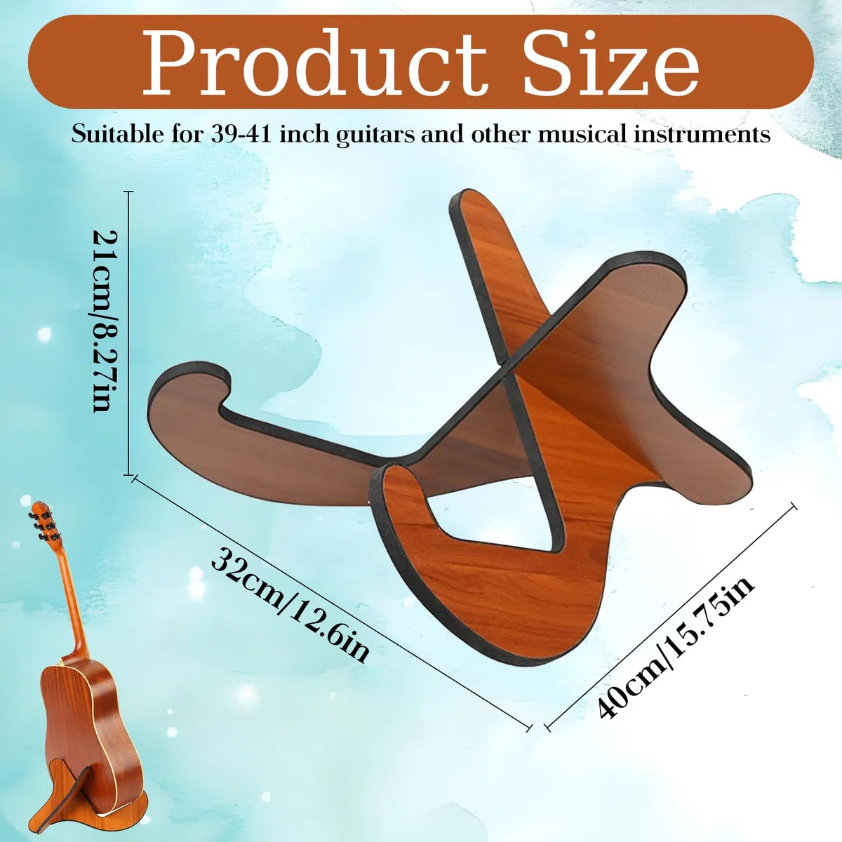 HORREX Porta Chitarra da Terra Antiscivolo con Gomma Morbida, Supporto Chitarra in Legno, Design Staccabile e Regolabile, Guitar Stand Universale Telaio-X per Acustica/ Classica/ Elettrica
