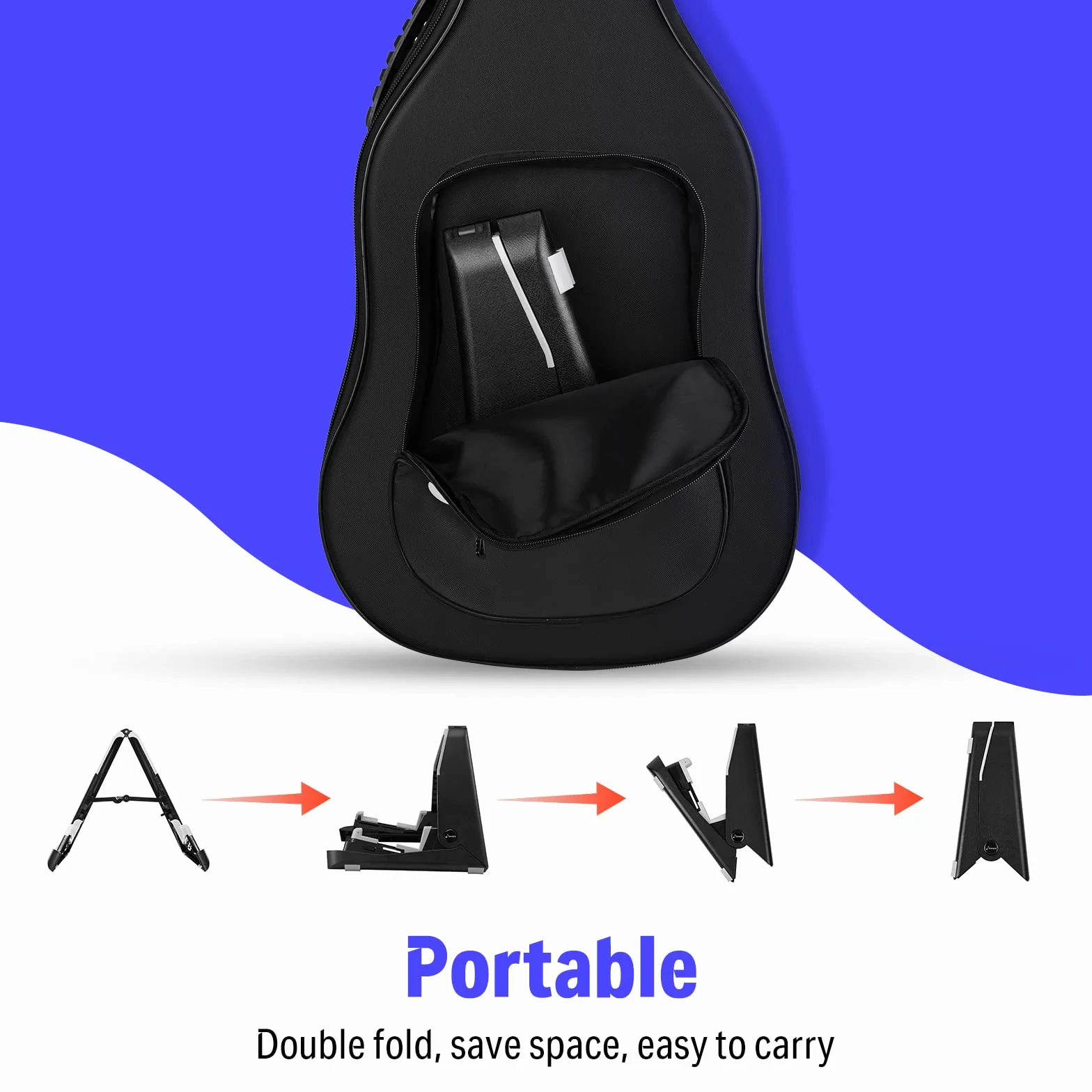 Donner Supporto per Chitarra Pieghevole, Porta Chitarra da Terra Leggero di Doppia Piegatura per Basso, Mandolino, Banjo, Chitarra Acustica, Elettrica e Classica con Cuscinetti in Silicone (DS-2)