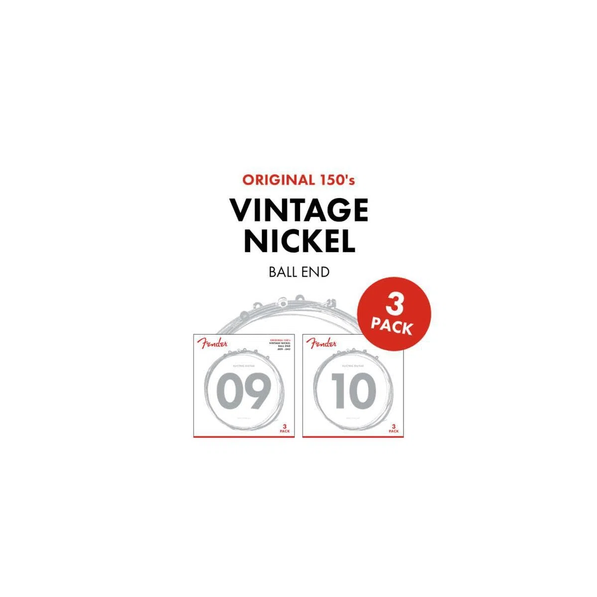 Fender Original 150 String Set - 150L (009/042) - 3 Pack - Pure Vintage Nickel - Ball Ends,073-0150-309