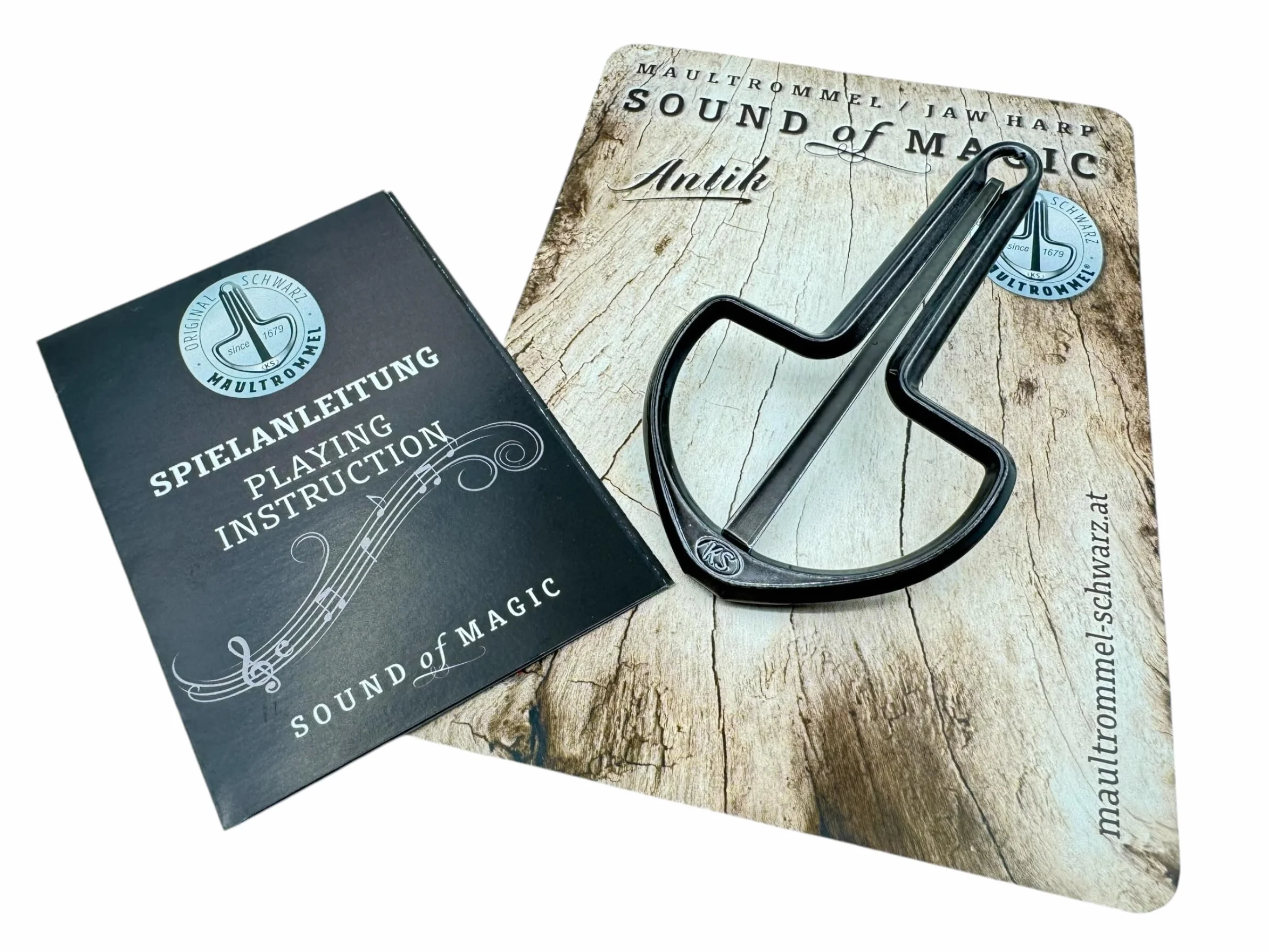 Tamburello originale nero antico edizione con istruzioni Austria Jaw Harp tamburo bocca arpa