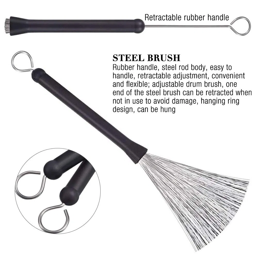 Set di bacchette per batteria, 2 paia di bacchette per batteria con spazzola metallica retrattile e fascio di bacchette per batteria con tassello per batteria, più accessori