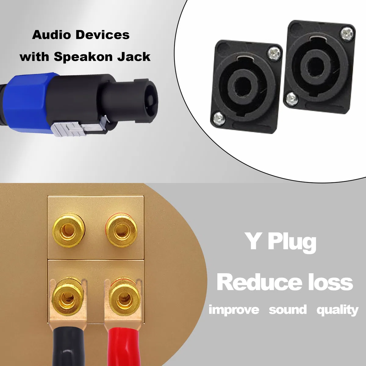 Y Spade Plug a Speakon Cavo, Maschio Speakon a 2Y Spade Plug Connettore Adattatore Audiophile OFC HiFi Speaker Cavo Audio per Amplificatore Subwoofer Sistema Audio -6.6FT/2M