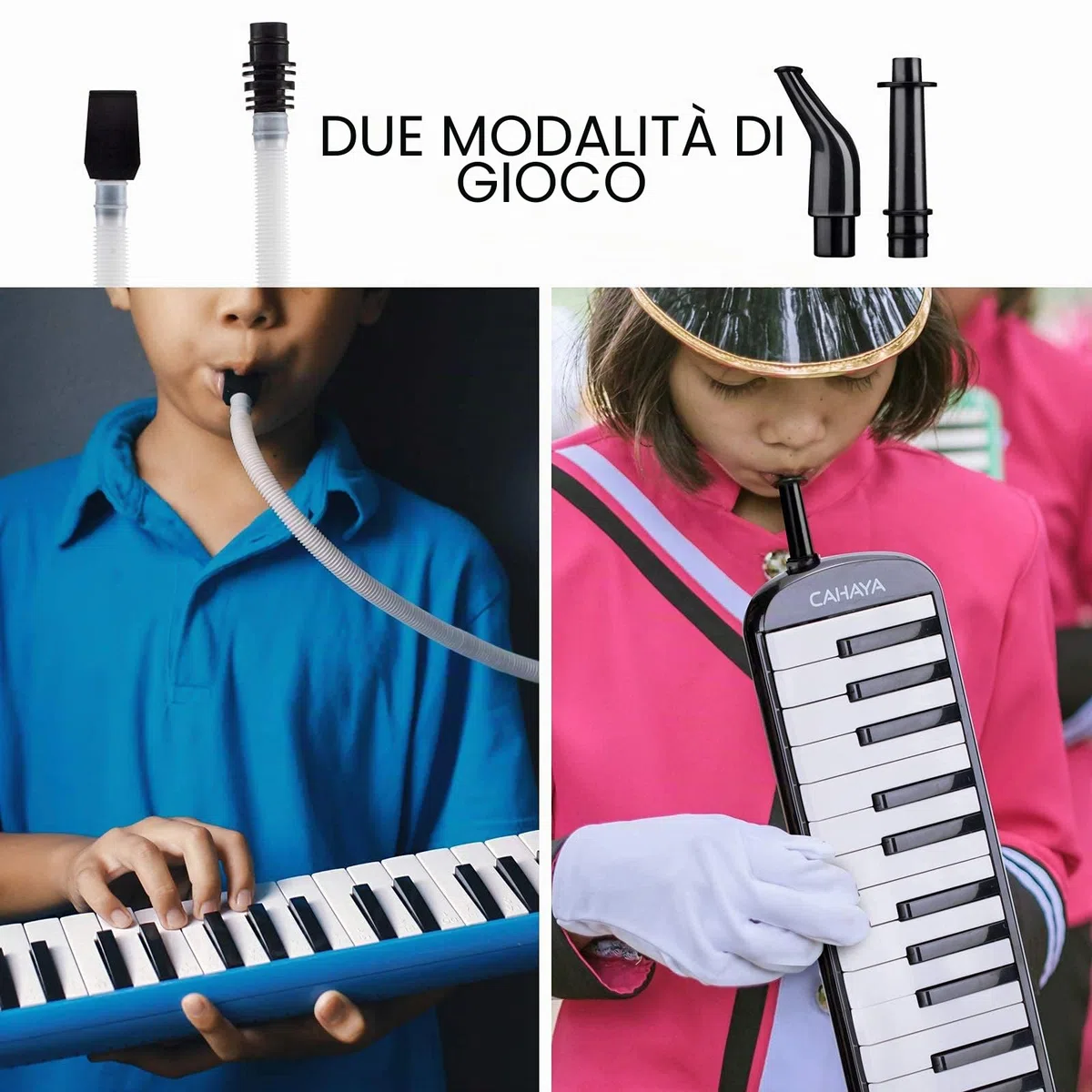 CAHAYA Melodica 32-Tasti Pianoforte a Bocca: con 4 Bocchini Pianola a Bocca con Custodia per Trasporto Strumento Musicale per Principianti Bambini Nero