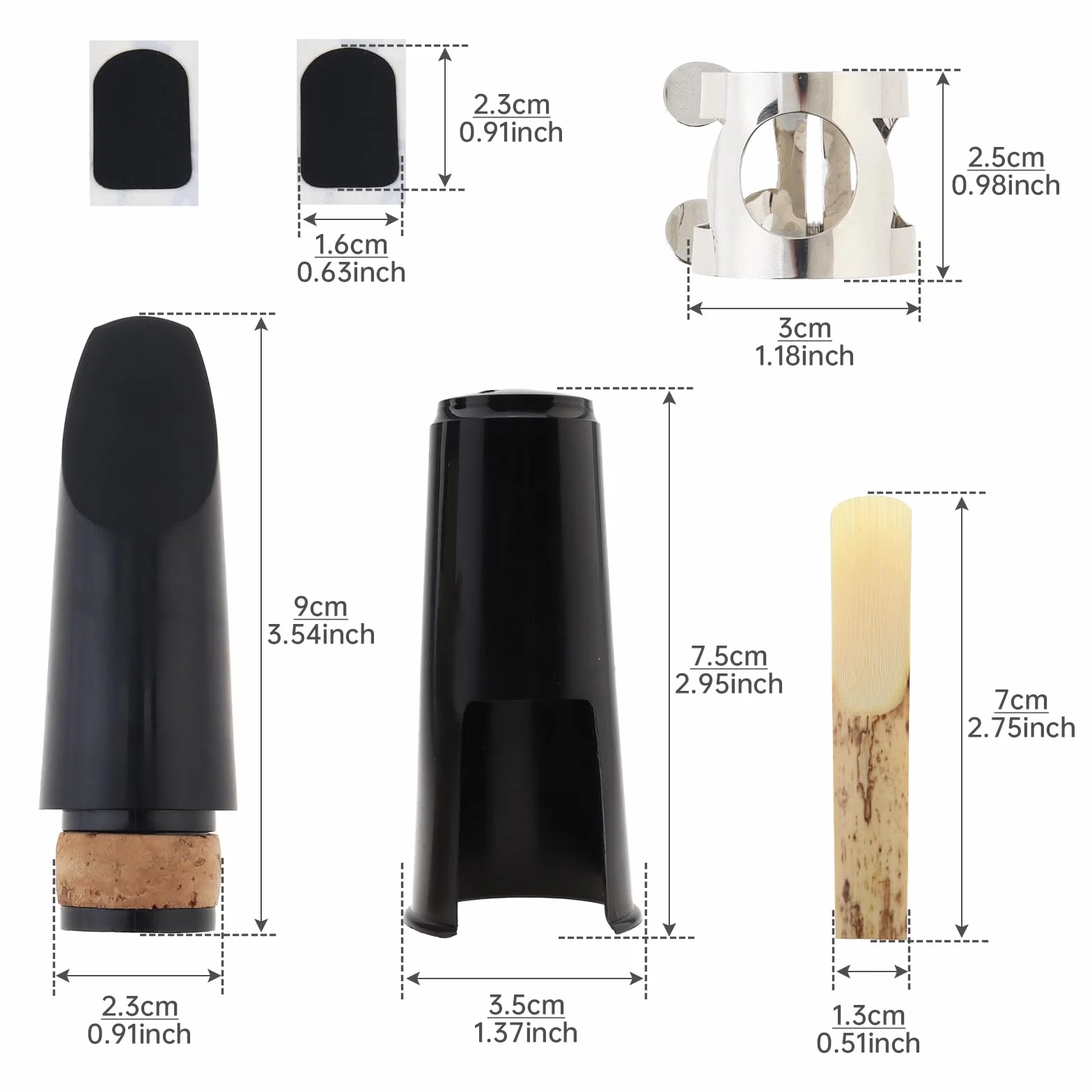Kit bocchino per clarinetto, include bocchino per clarinetto, legatura per clarinetto, tappo in plastica, ance per clarinetto in Sib forza 2,5, cuscini di ricambio per strumenti musicali