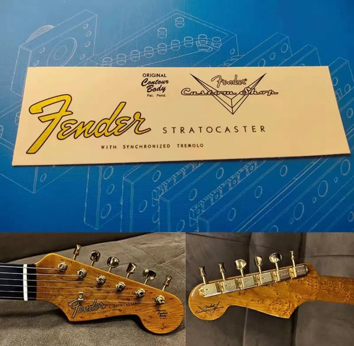 2 adesivi per logo Fender Custom Shop chitarra elettrica testa logo stampa trasferimento ad acqua, pellicola rimovibile (ST63/2)