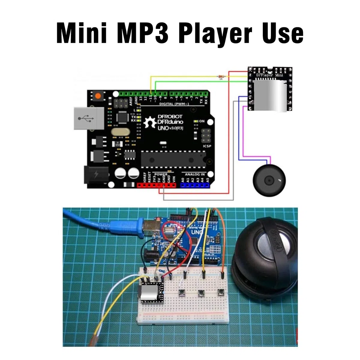 dfplayer Mini Player Module Binghe 5 pezzi MP3 Lettore Schede di sviluppo TF U Disk compatibile con Arduino