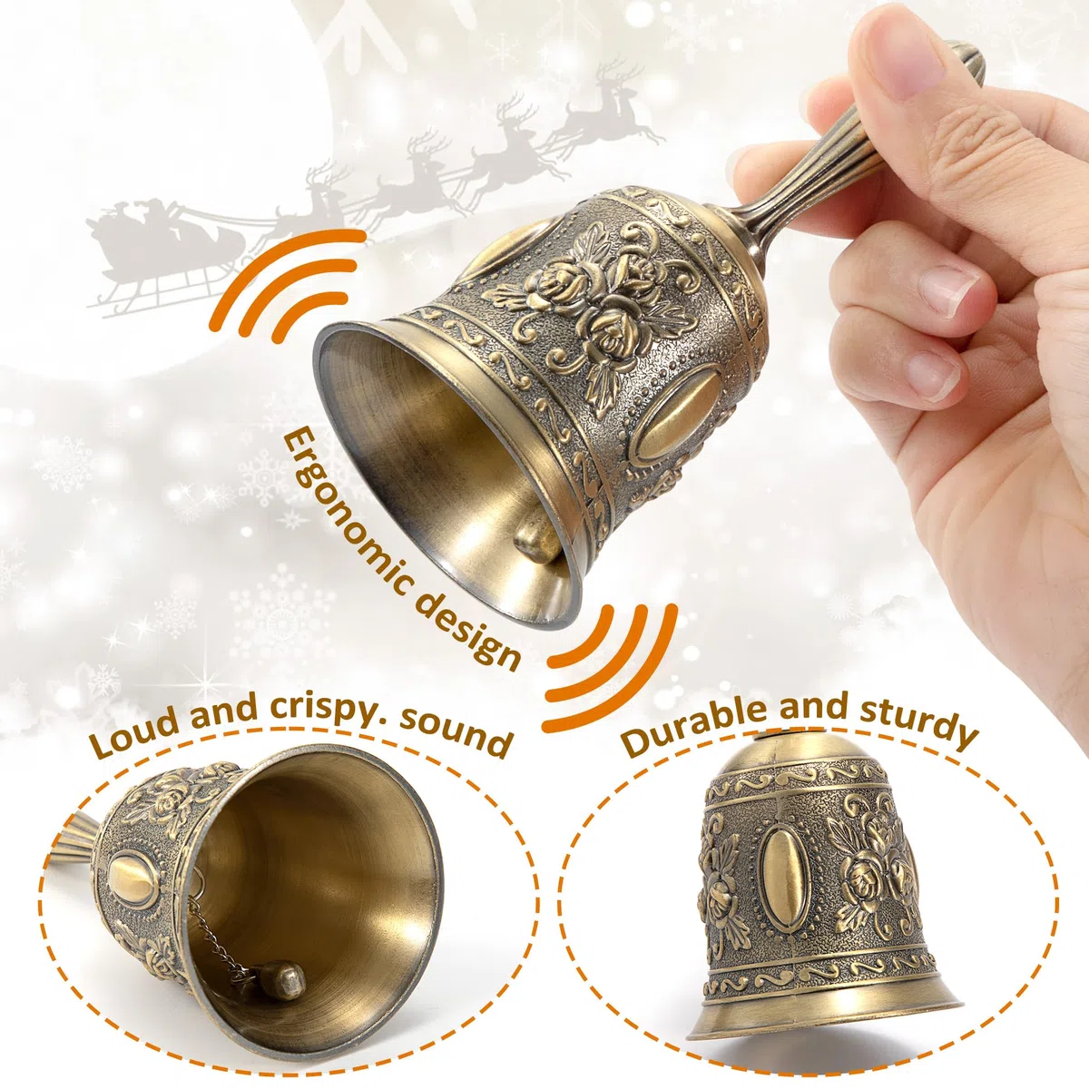 Campanello a Mano Classica Campana d'ottone di Servizio Campana per Chiamate di Matrimonio per Ricevimento Alberghiero Preghiera Bronzo