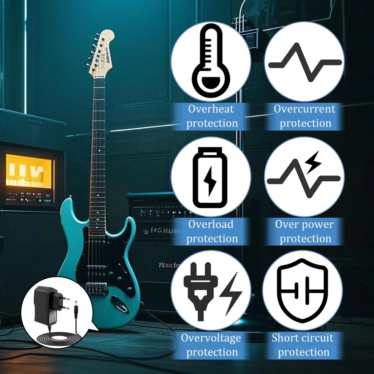 9V 1A Alimentatore per Pedali Chitarra, Centro Negativo Manicotto Positivo, Caricabatterie per Boss ME-80 PSA-120S Roland ME-80 ME-70 ME-25 ME-50B, Stompbox, Tastiere Elettroniche, 5.5 * 2.1cm
