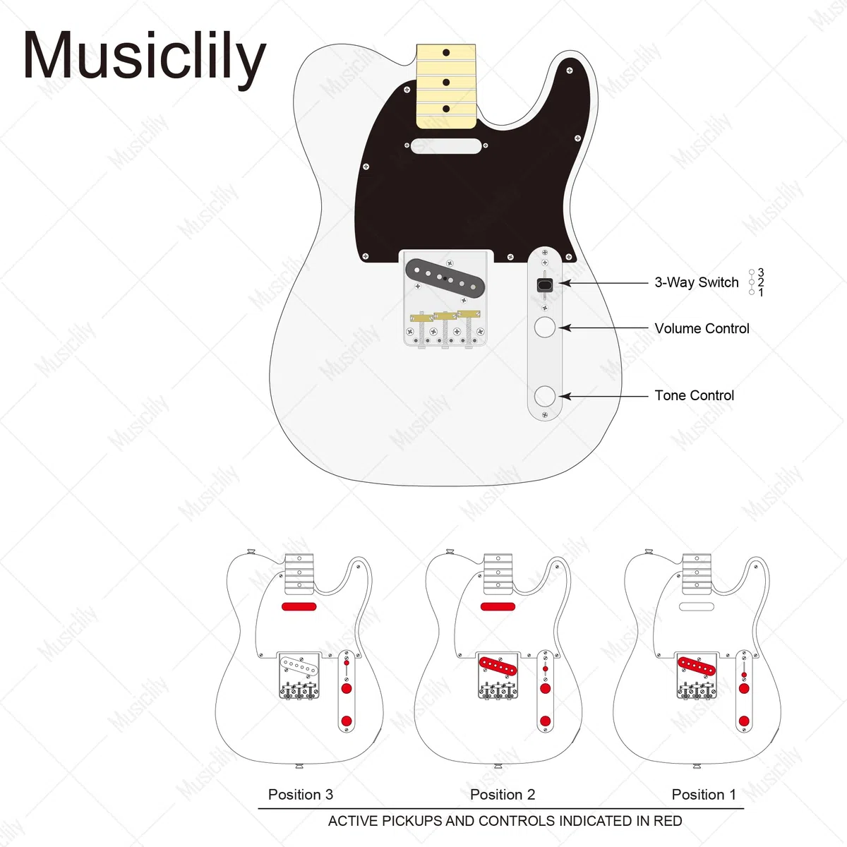 Musiclily 32mm Piastra di Controllo Pre-cablata Interruttore 3 Vie con Cablaggio Loaded Tele Control Plate per Chitarra Elettrica Telecaster, Cromato