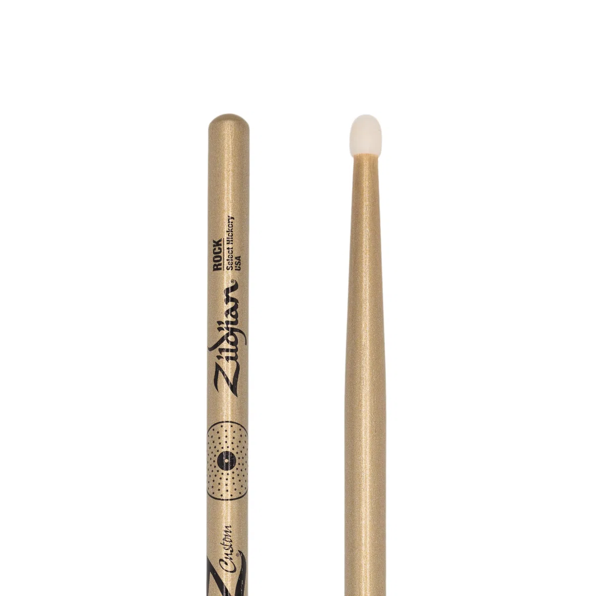 ZILDJIAN – Z Custom LE Drumstick Collection ROCK Gold Chroma, Nylon Tip - Bacchette in hickory con punta ovale in nylon, 16,62″ × .625″, finitura dorata, edizione limitata