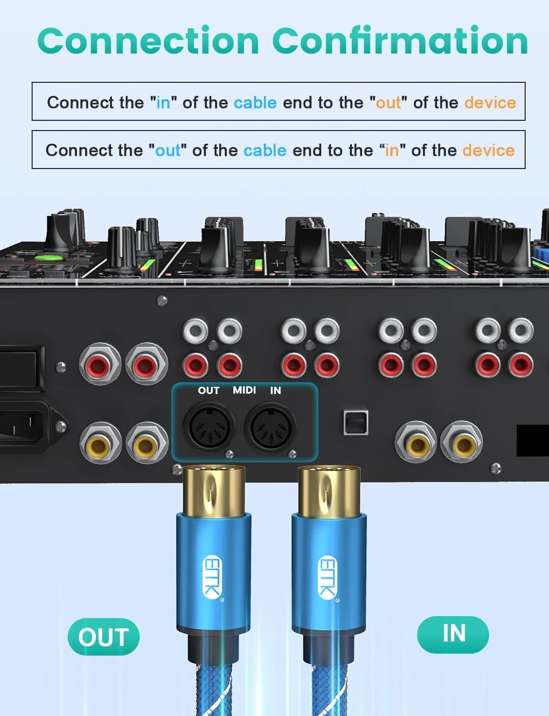 EMK Cavo MIDI, Cavo per Strumenti MIDI 5pin Cavi Tastiera MI-DI Maschio a Maschio Cavi MIDI in-out 5pin DIN MIDI per Organo elettronico, Mixer, Pianoforte, Tamburo, Scheda audio (0,5 metri)