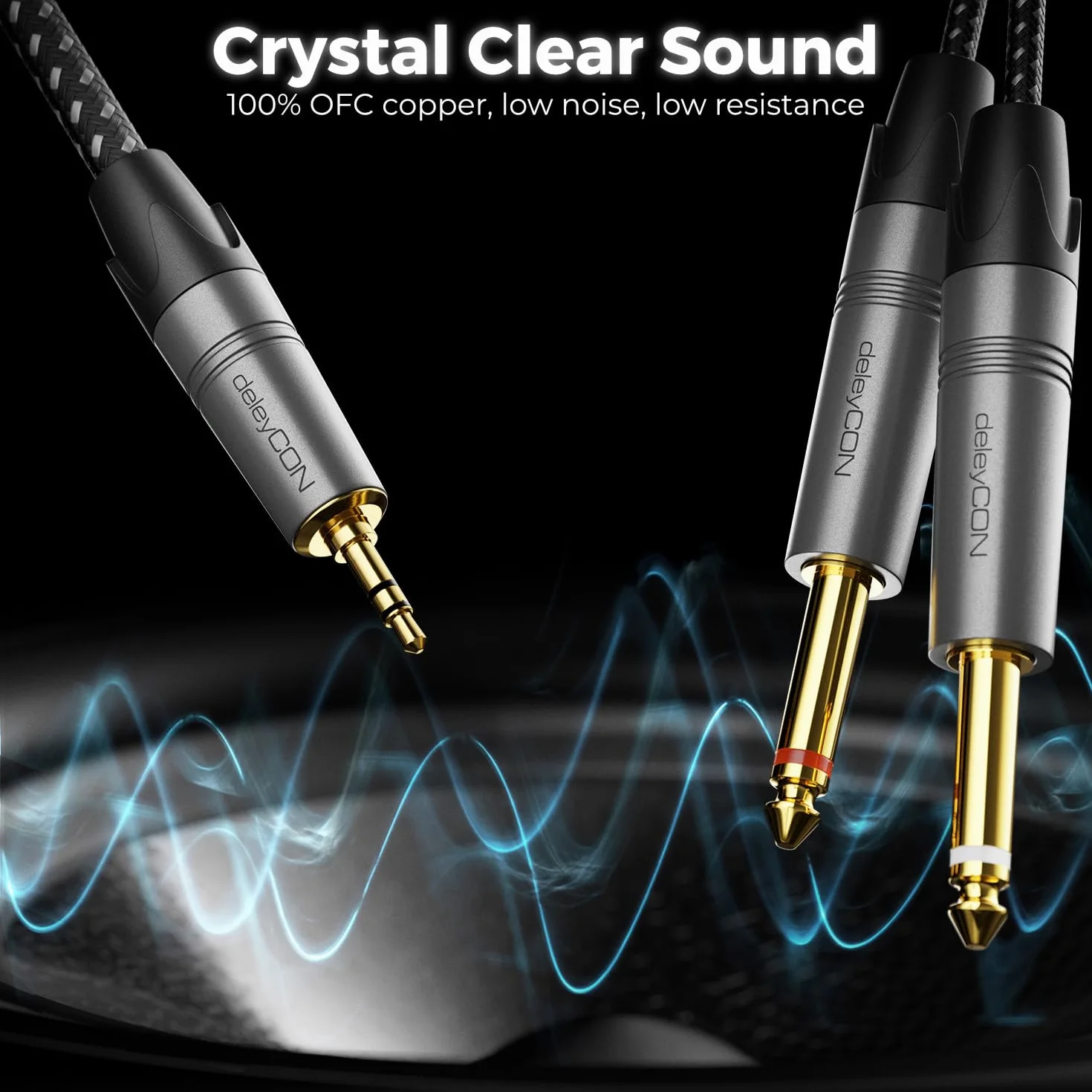 deleyCON 3,0m 3,5mm Jack Stereo a 2x 6,3mm Jack Mono - Y Audio Splitter Interfaccia Digitale Strumento per Mixer, Registratore Audio, Chitarra, Amplificatore, Microfono