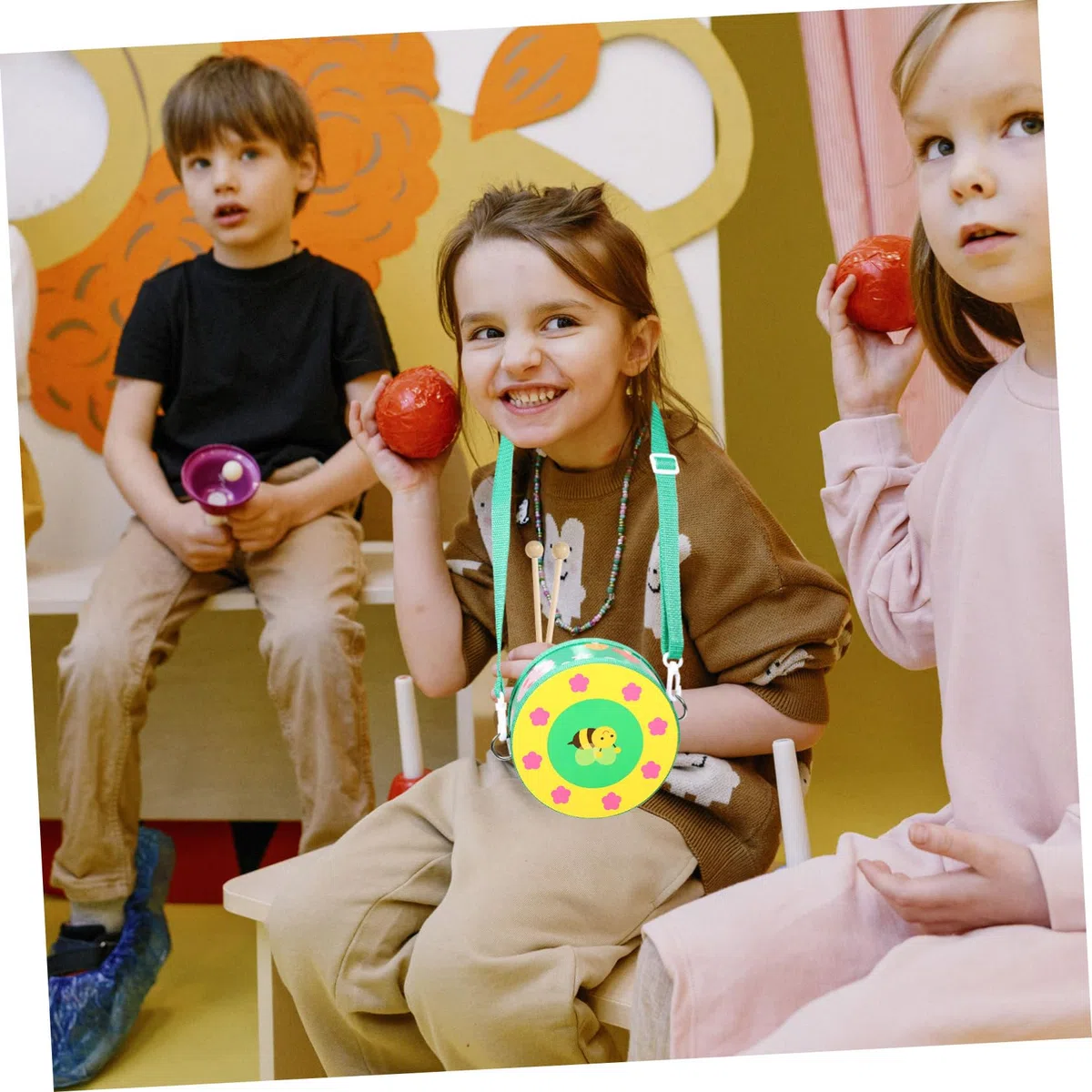 Tamburo A Mano in Legno Per Bambini E Bambine Strumento Musicale Educativo Percussioni Prescolari Per Bambini Piccoli