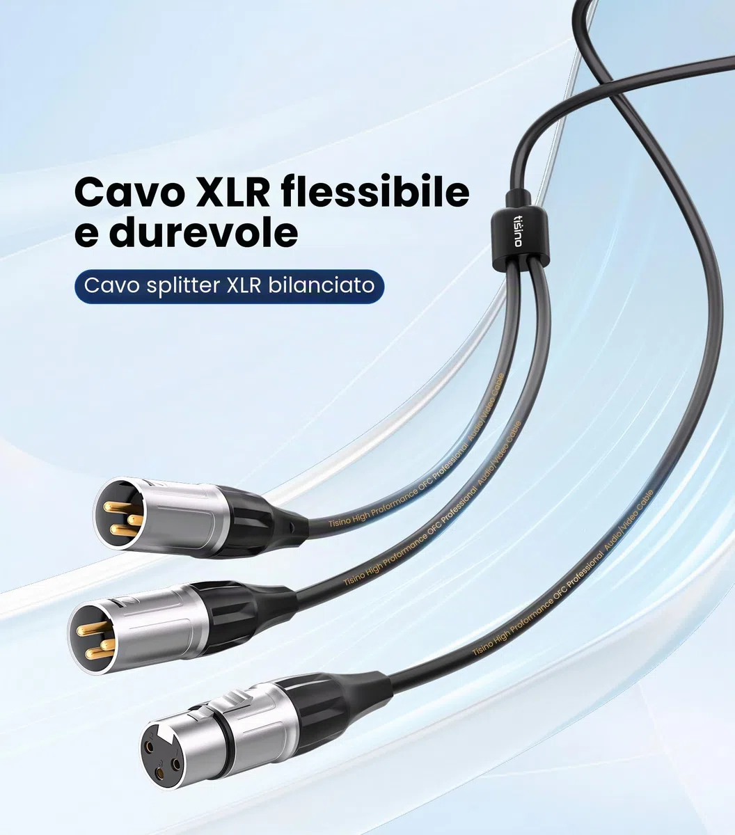 Tisino Cavo sdoppiatore bilanciato XLR, 1 femmina a 2 maschio, cavo splitter XLR a Y, 0,3 m
