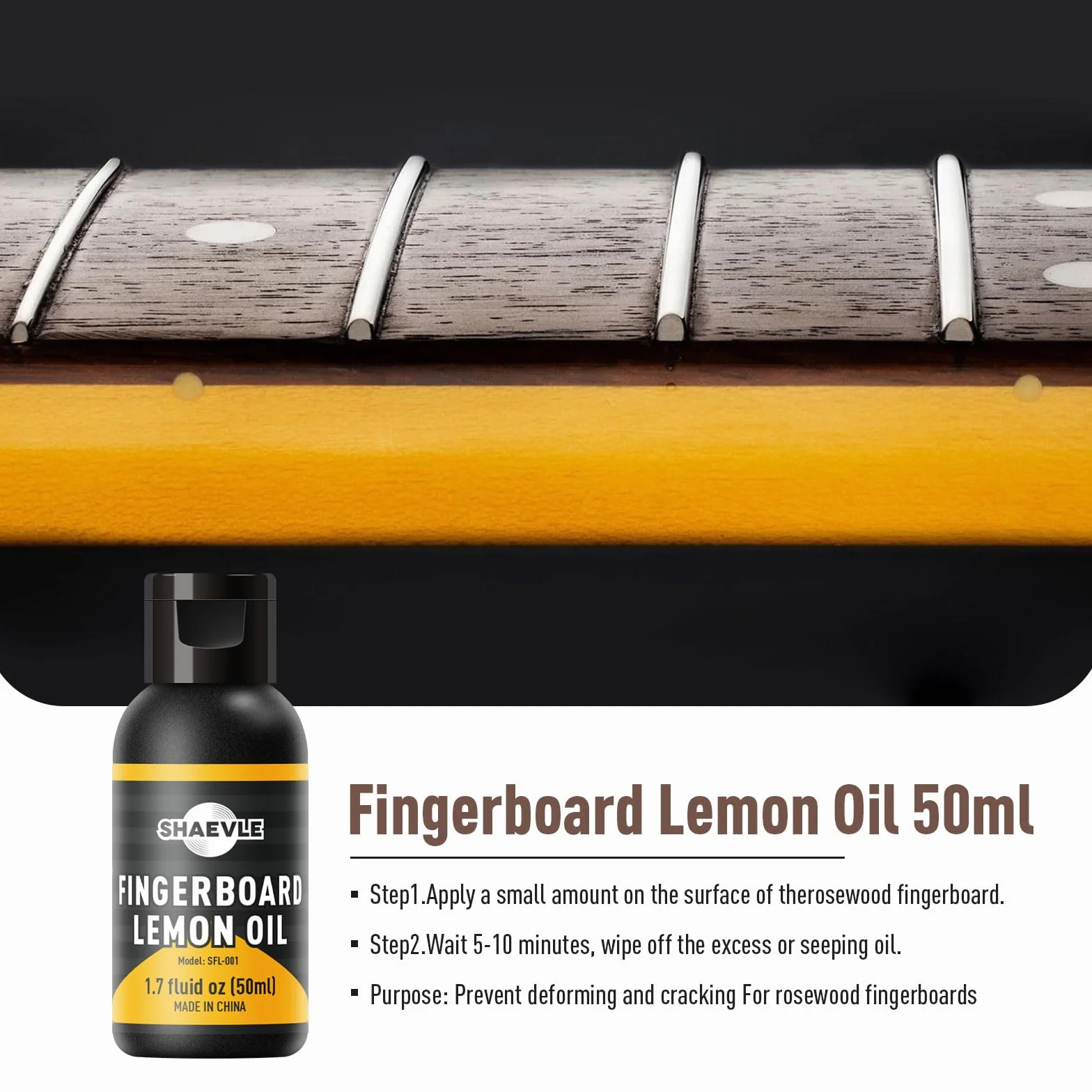 Kit per la pulizia della chitarra 60 ml di olio per lucidare la chitarra, 50 ml di olio per limare la tastiera e olio per pulire le corde, panno e strumenti per la pulizia (Guitar Cleaning Kit)