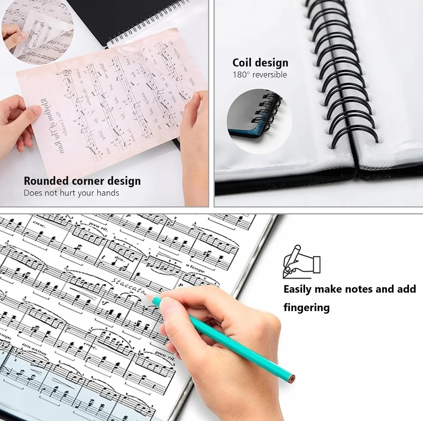 Porta Spartiti Musicali A4 Musicale - Raccoglitore Fogli Accessori Musica con 50 Tasche/100 Pagine Impermeabili con possibilità di scrivere simboli musicali adatta per Spartiti in Formato A4 (nero)