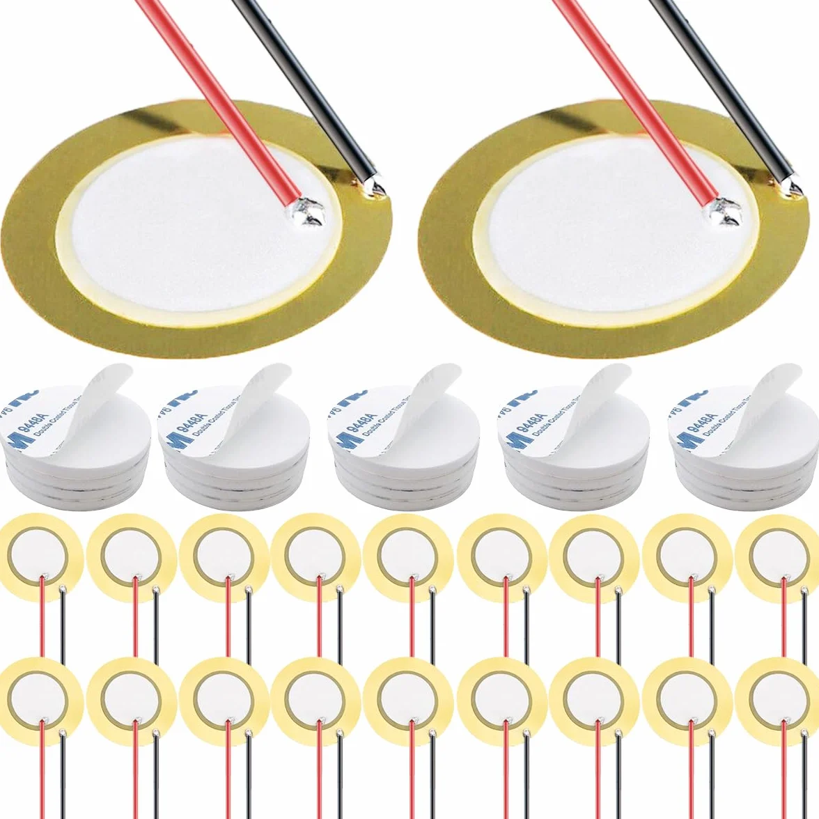 Dischi piezoelettrici da 27 mm Pickup piezoelettrici con cavi da 3.93" Dischi amplificatori piezoelettrici Mic Drum Trigger Pickup acustico Cicalino con adesivo in schiuma adesiva, 20 pezzi